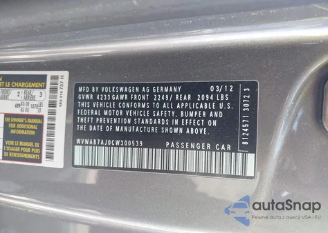 2012 Volkswagen Golf from USA, damaged, VIN WVWAB7AJ0CW300539